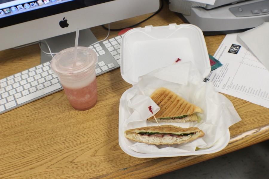 The Warrior Club Panini, combined with the strawberry banana smoothie, possess a smoked turkey breast, bacon, spinach, tomato, provolone cheese, and light mayo. The name remains a nod to NC, which lies across the street.