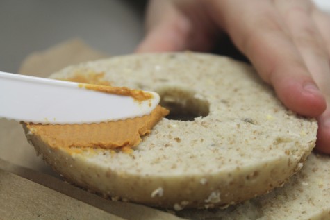  By itself, the cream cheese may look odd with its vivid color, but when spread on a bagel, it had a tolerable flavor.