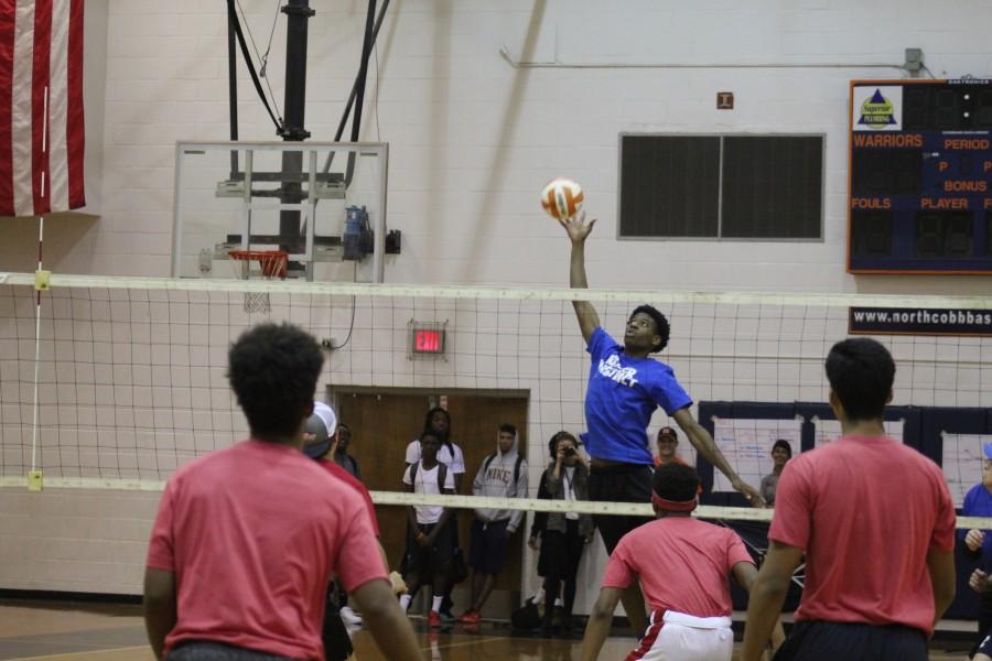 During the games, players showed off their best volleyball skills. Sophomore Keanu White is pictured here spiking the ball for the We Don’t Take L’s team.