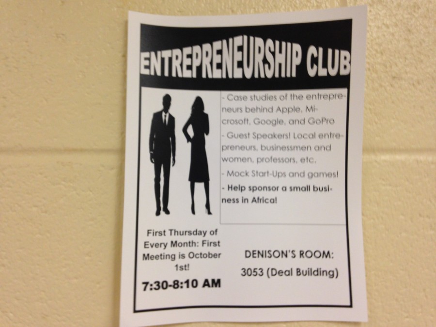 Fliers are posted around NC promoting Entrepreneurship Club and provide helpful information regarding meetings. 