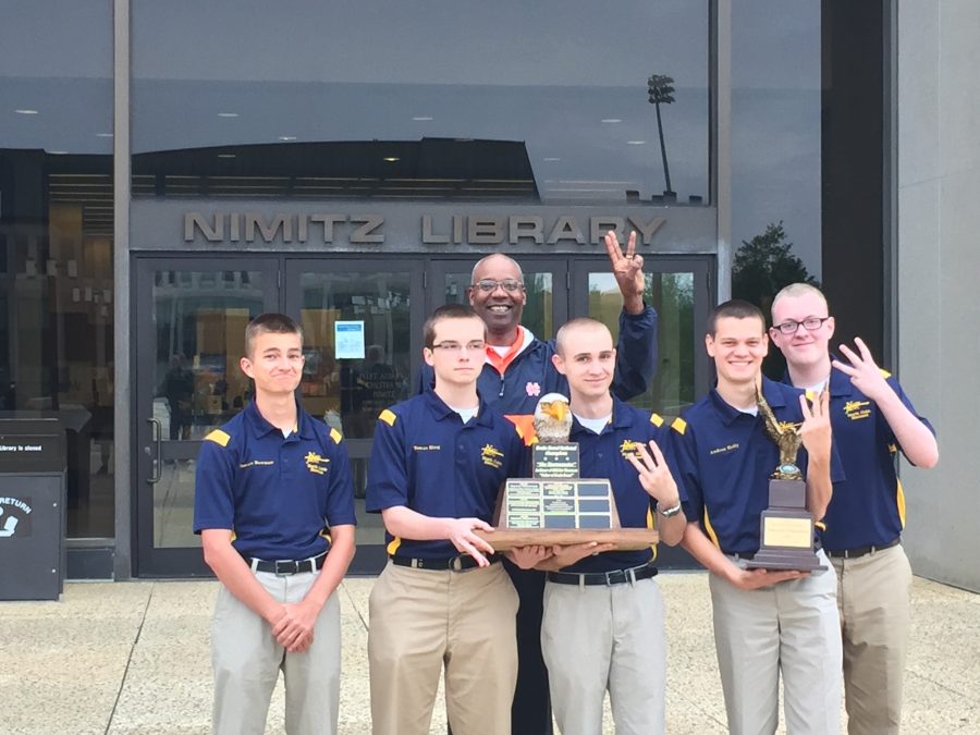 (Pictured from left to right: Dawson Bowman, Tomas King, Alex Birchler, Andrew Kelly, & Jackson Fowler) The NC/Harrison Academic Brain Brawl team won Nationals three years running. The team practiced every week to make the win possible. 