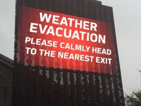Weather Evacuation warnings advised attendees to go to the nearest exit.