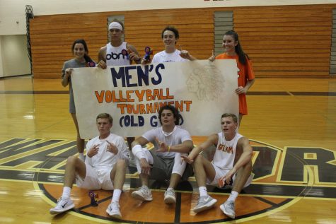 Students Cassidy Hurley, Hunter Parrish, Dylan Stanhope, Shannon Callan, Bradley Squires, Will Lovett, and Brett Squires from the winning team, The Finesse Kids, pose for the glorifying picture to represent their win.