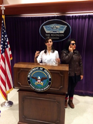 Seniors Sierra Samie and Shanna Salcedo expressed their regard for the Pentagon at the visitor center. “I never expected such a friendly atmosphere. The set up in the visitor center allowed guests to feel truly connected to the government, even if that connection was made by posing like Obama behind a podium,” said Samie. 