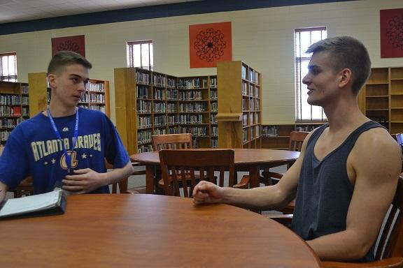 Senior reporter Cameron Hines interviews junior German exchange student, Jost Niemann. Niemann arrived at North Cobb this semester and plans to stay in America until June. 