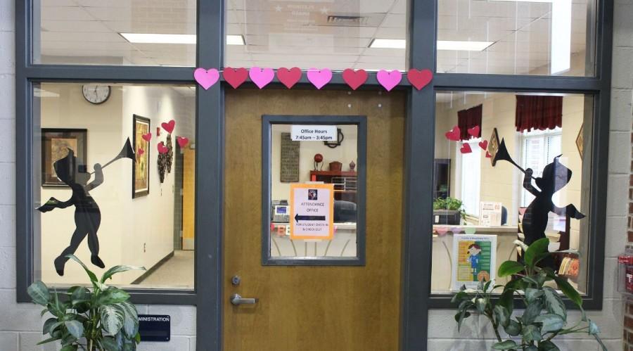North Cobb’s  front office prepares for Valentine’s Day by decorating the office with festive hearts and adorable cupids in the windows.