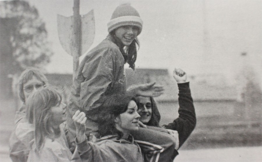 	North Cobb’s girls cross country team of 1976 celebrates their win at a state championship.