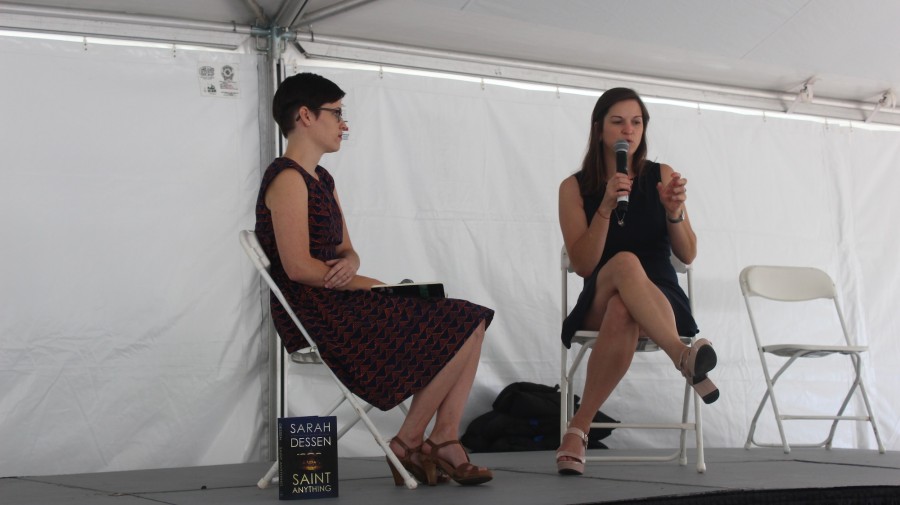 Sarah Dessen spoke first at the teen stage, explaining the process and troubles of writing her new book Saint Anything.