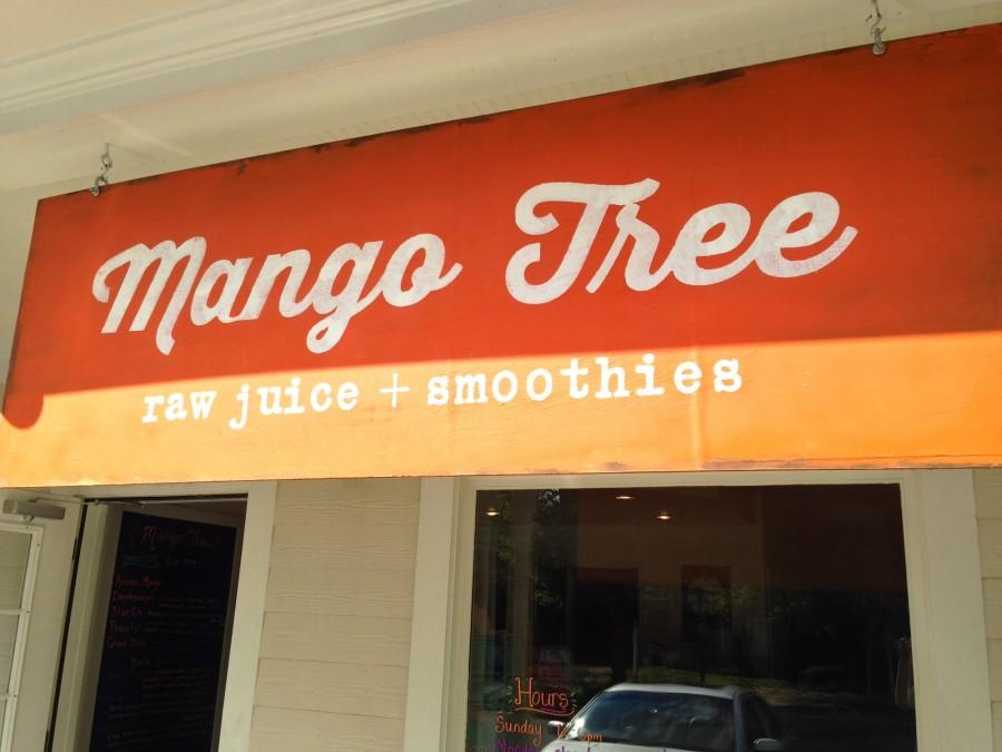 Mango Tree Raw Juice + Smoothies display their sign in the shopping center outside of Legacy Park. The new location, which opened on September 14, serves healthy smoothies and juice as a part of the growing national trend.