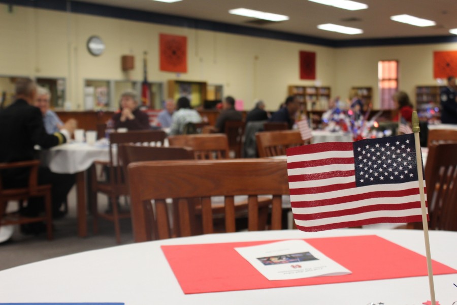 Mini flags posted throughout the media center provided patriotic spirit. 