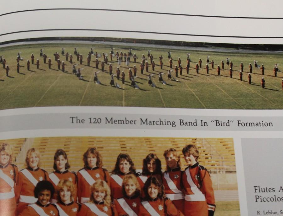 NC’s 1986 marching band forms a “Bird” pattern during on of their practices after school on the football field.