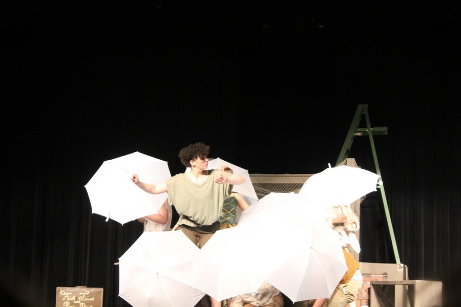 Senior Darby Franks flies around the stage as Peter Pan in NC's rendition of The Lost Boys.