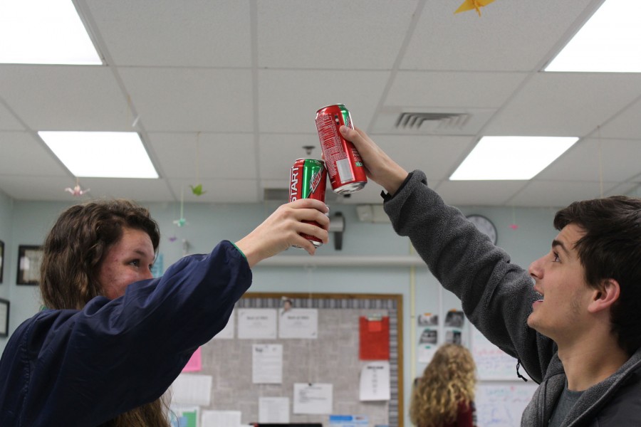 Reporter, Riley O’ Neill and News Editor, Emmett Schindler tried out the new Mountain Dew drink, Kickstart. The staff members started off with a toast, only to be disappointed with the taste. 
