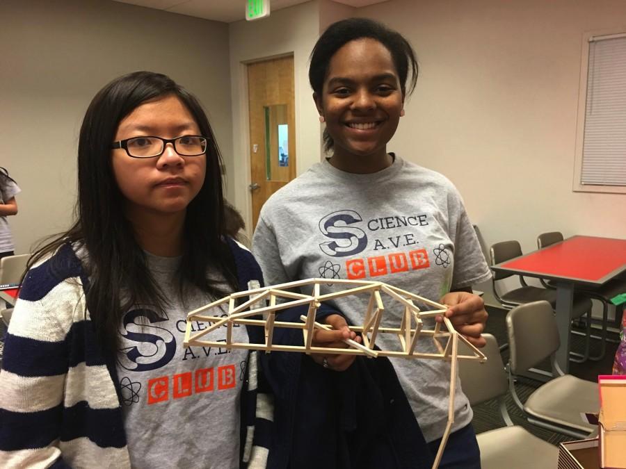 Juniors Courtney Wadley and Kimberly Nguyen took first place in the Bridge Building competition. 