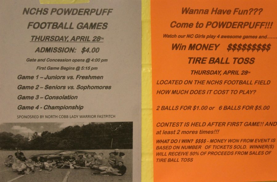 	The NC fastpitch softball team hosts the annual Powderpuff game on Thursday, the 28. The first game will pit the junior team vs. the freshmen at 5:15. After the first game, and two more times throughout the evening, attendees will have a chance to win money in a tire toss. Gates and concessions open at 4:00, and admission will cost four dollars.
