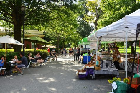 Outside the Nectar food truck, the staff provides tables and chairs where people consume their purchases from nearby food and drink vendors.  Vendors also offer free samples of their products to wandering customers, like an all-natural Costco. “There is always something good to eat!” Mo from 2 Hill Farm said.  