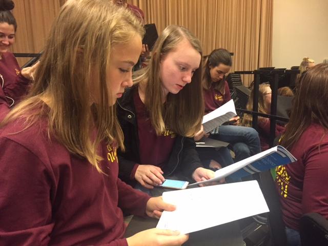 Students study their music prior to the concert which took place at 7:30pm.