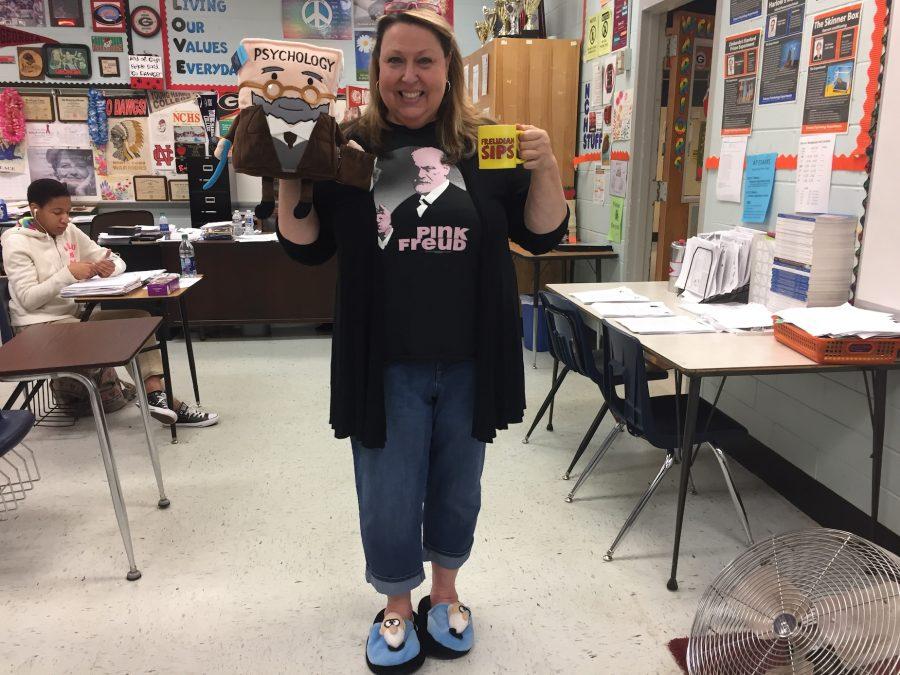 One of NC’s most beloved teachers, Ms. Shelnutt, avidly celebrates Freudian Friday, spreading the spirit of psychoanalysis. Ms. Shelnutt never fails to entertain and inspire her student while implementing quality AP Psychology education.