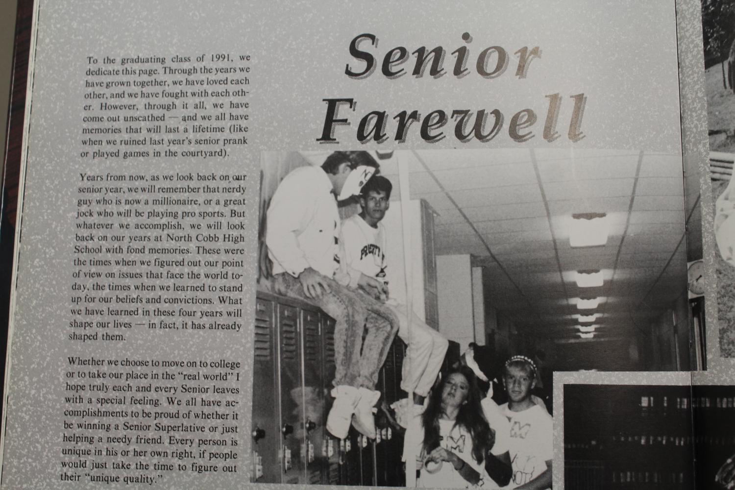 The 33rd volume of the NC Panorama yearbook features the class of 91 seniors in a collage of pictures and a short farewell letter. The letter illustrates the memories made together and reminds them that no matter where they go they will always be a warrior.  