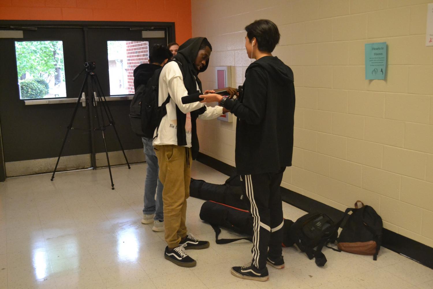 The students in A/V tech class gain knowledge by  separating into groups and learning first hand how to film and edit their own short videos. 