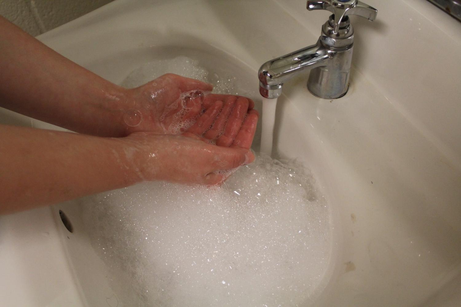 Washing hands with soap and lukewarm water helps prevent germs from entering the body through contact with the mouth and nose. 
