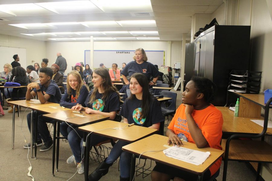 The team waits for their next round against McEachern to begin. Held in various classrooms around Campbell High School, the rounds feature ten questions regarding any of the books the students have read. 