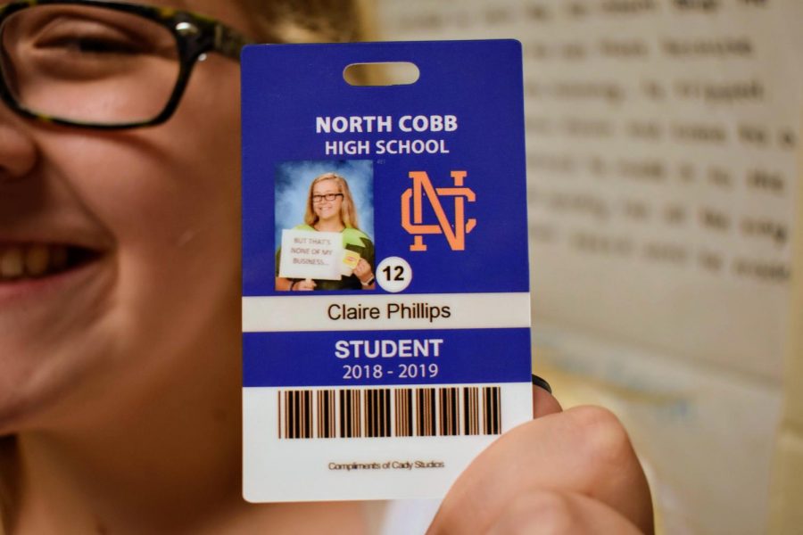 Senior Claire Phillips memed it out for her senior ID. Phillips held up an iconic “that’s none of my business” sign and dressed as Kermit the frog. Beyond the giggles, Phillips’ meme also represented her trying to steer away from drama throughout her high school experience. “Focus on yourself, don’t be worried about other people—that’s none of your business,” Phillips said.