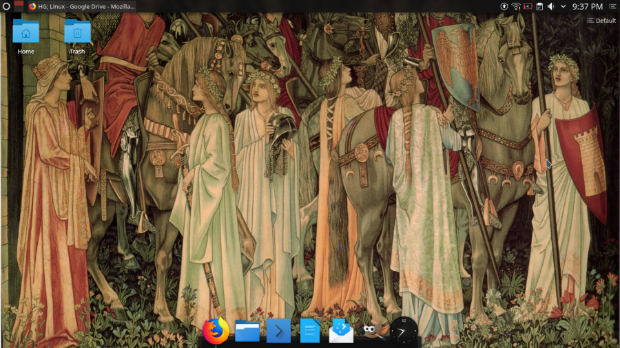 The author’s computer runs a fairly recent installation of openSUSE Leap 15.0. The heavily customized KDE Plasma desktop features a famed work of Victorian art, the Holy Grail tapestries, framed by a dark, translucent panel placed at the top of the screen and a Mac-esque dock at the bottom. These alterations, when contrasted with the rather different default settings, serve to prove that even the greenest of Linux novices can easily modify his or her operating system to fit his or her tastes and needs.
