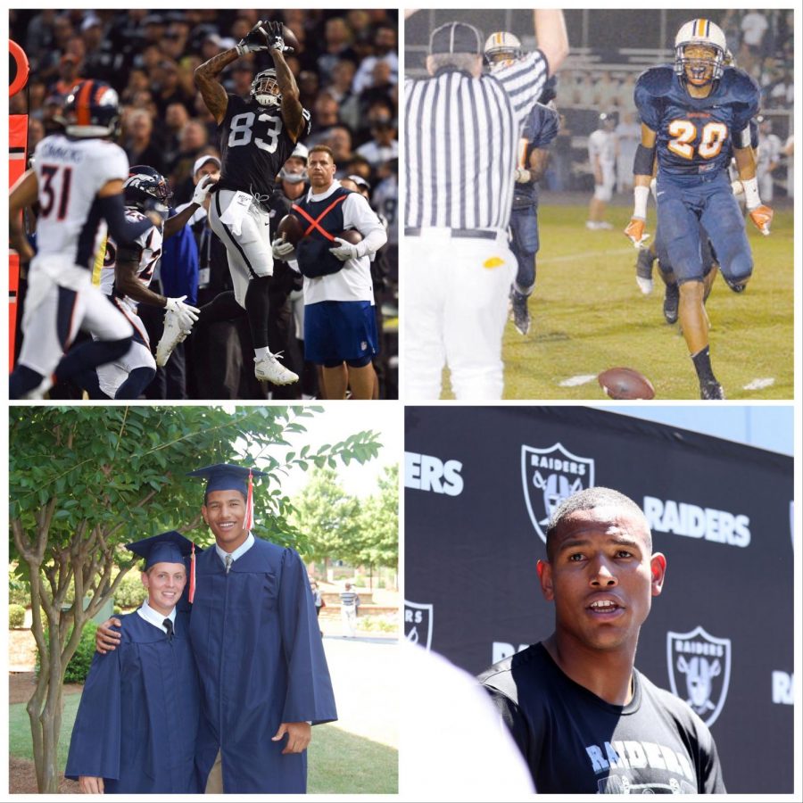 Darren+Waller%2C+former+NC+student-athlete%2C+graduated+with+an+athletic+scholarship+to+Georgia+Tech%2C+eventually+being+drafted+by+the+Baltimore+Ravens+into+the+NFL.+clockwise+from+top+right%3A+playing+in+a+playoff+game+in+Emory+Sewell+Stadium%2C+Waller+approaches+the+bright+lights+of+the+NFL+stage+playing+for+the+Oakland+Raiders%2C++at+graduation+alongside+Evan+Stack%2C+another+NC+alum%2C+and+now+regularly+playing+with+the+Raiders.++Waller+credits+much+of+his+preparation+to+his+time+at+NC.+%E2%80%9CI+play+a+lot+of+Madden+NFL+20%2C+and+I%E2%80%99m+really+excited+to+use+Darren+Waller+on+the+Raiders.+It%E2%80%99s+super+cool+that+he+played+here+at+North+Cobb+and+made+it+big+in+the+NFL%2C%E2%80%9D+junior+Brendan+Koch+said.+