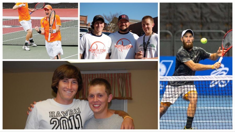 Hunter Reese, former NC alum and Varsity tennis player, sincerely praises his alma mater for preparing him for life. Reese, pictured with former head tennis coach Bryan Minish and NC teammate Evan Stack (Top middle and bottom left), later played at the University of Tennessee, breaking multiple records (Top left). After playing in the main draw of the U.S. Open, Reese traveled worldwide on the ATP circuit. “I’ve traveled all over the world; to almost every country in Europe, many places throughout Asia, spent time in Africa, the Caribbean, everywhere in the US and North America. I try to really stay focused on how fortunate I’ve been to be able to lead the life that I live,” Reese said.