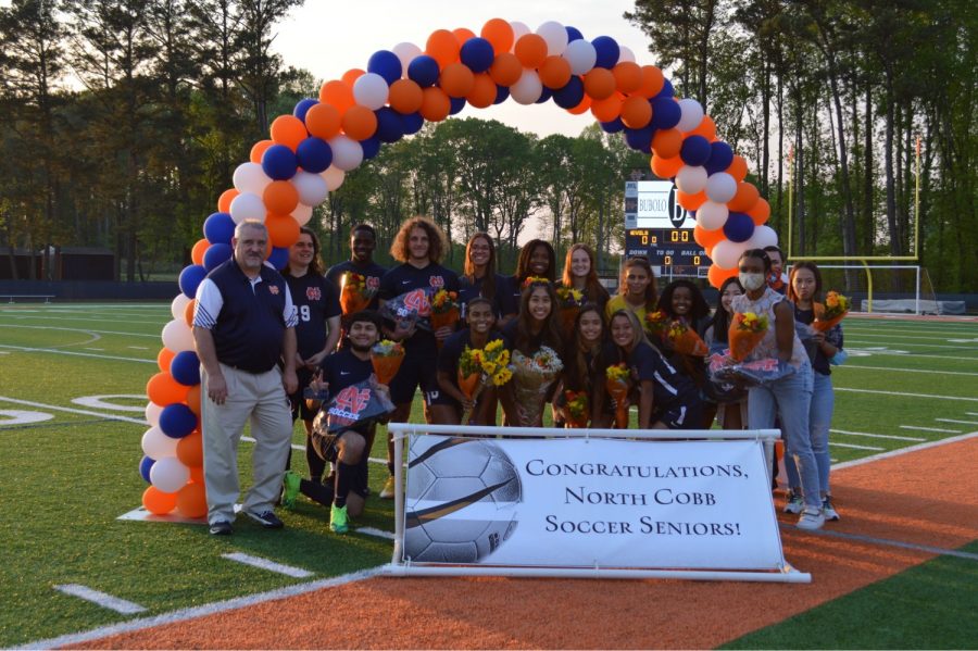 NC hosted Senior Night for the Lady Warriors and the Warrior men’s Varsity soccer teams Thursday, April 15. The Warriors fell to Marietta, but the Lady Warriors triumphed over East Paulding. Regardless of the results, the night held countless moments that will turn into unforgettable memories. 
