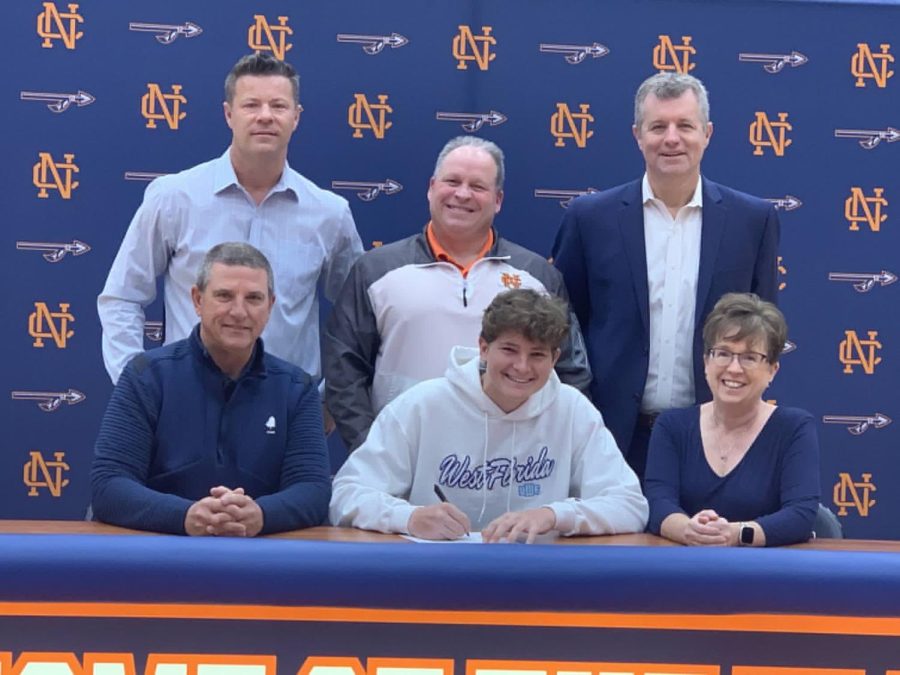 NC senior golfer Cooper Tendick officially signed to compete at the University of West Florida in Pensacola, Florida, on February 2. Tendick signed on the first National Signing Day of 2022, accompanied by several other athletes from the NC athletic program. Tendick signed alongside his parents, coach Rus Rainey, assistant principal Matt Williams and principal Matt Moody. 