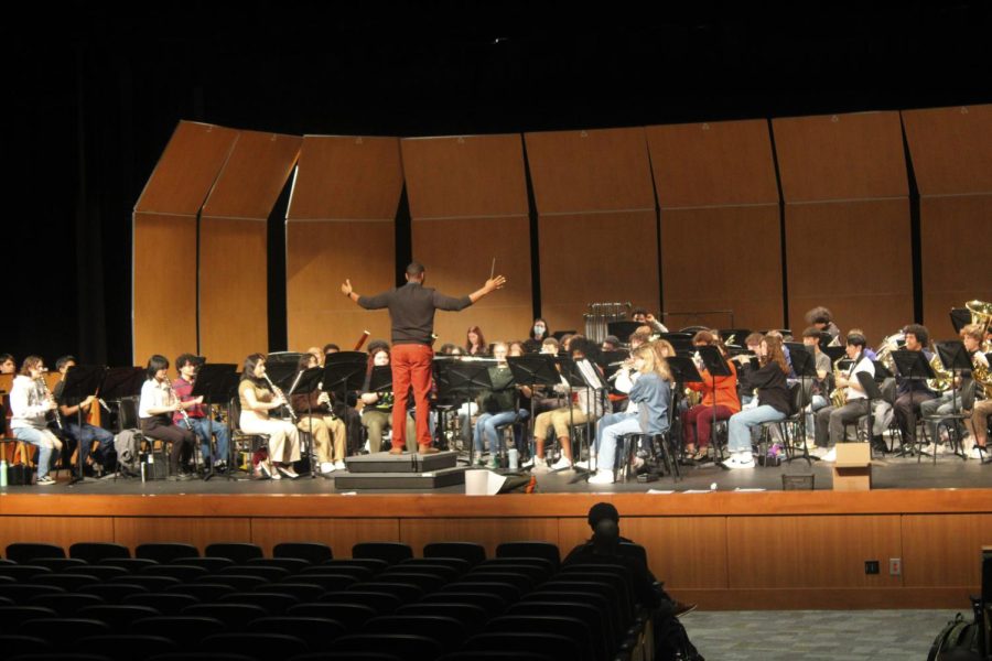 NC’s concert band prepares in the Performing arts center for their pre-LGPE concert at seven tonight. Judged by their performance and musical talent, their evaluation will take place next week at the Lassiter hall. Accompanying the band, Mr. Sheldon Frazier will lead the bands as the primary director of wind symphony and concert band one.