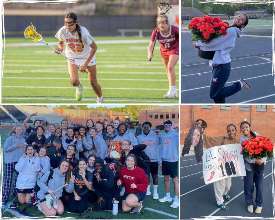 	Senior midfielder Maddie Diaz scored her 100th goal in her high school career in Monday night’s game versus the Carrollton Lady Trojans. Diaz finished the game with 7 goals, and withholds an opportunity to break the single-season scoring record in NC lacrosse history. Diaz received much praise and congratulations for her achievement. “Going into Monday night’s game, I was honestly just filled with pure excitement. I was so impatient for game time to come and my adrenaline was at full force,” Diaz said. 