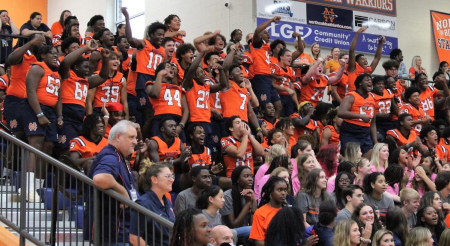 NC’s football players cheered during the pep rally while watching their fellow students participate in various games. 