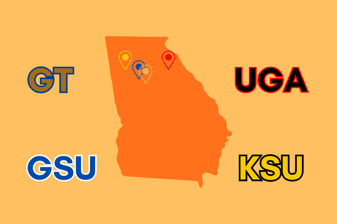 In Georgia, prospective students can choose from over 90 colleges for post-secondary education. However, Georgia Institute of Technology, Kennesaw State University, University of Georgia and Georgia State University fit into Georgias top four highly populated public colleges. Each of these universities provides several options for in-state and out-of-state students to find their best fit regarding academics, extracurriculars, location and acceptance rates. 