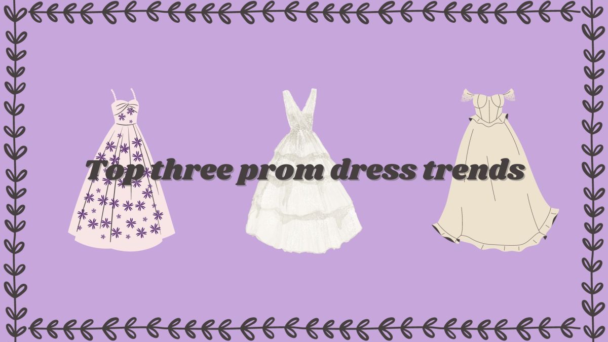 As+prom+nears%2C+a+beaucoup+of+upperclassmen+girls+look+forward+to+wearing+their+show-stopping+dress.+From+boutiques+to+bridal+stores%2C+the+ensuing+dress+hunt+adds+to+the+excitement+of+the+day.+Dark+colors+and+sequins+may+encompass+a+majority+of+the+trends%2C+however%2C+the+three+best+prom+dress+trends+include+florals%2C+ruffles+and+off-the-shoulder+necklines.%0A