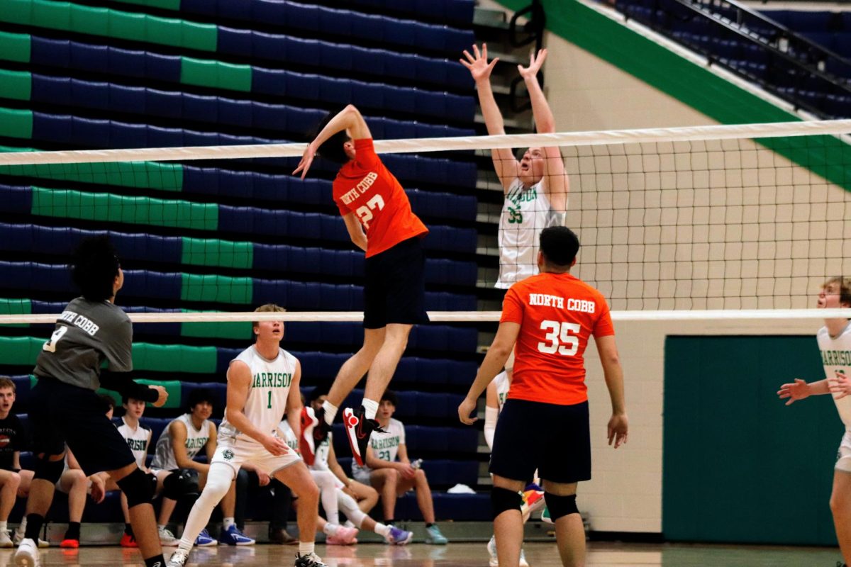 Sophomore+blocker+Collin+Thompson+set+up+for+a+kill+after+starting+the+second+set+with+a+block.+In+their+first+season+since+2020%2C+the+NC+boys%E2%80%99+volleyball+program+%280-6%29+has+seen+significant+improvement%2C+according+to+head+coach+Stephen+Sansing.+Despite+a+winless+varsity+record%2C+the+future+for+the+new-look+Warriors+appears+bright+with+several+standout+talents.+As+NC+lines+up+the+latter+half+of+the+schedule%2C+the+Warriors+could+use+a+two-week+rest+to+round+out+the+competition.
