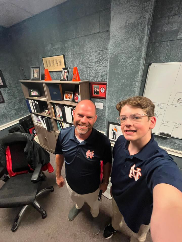 Jarvis and band director David Wiebers pose in a .5 selfie for Student/Teacher Swap Day.