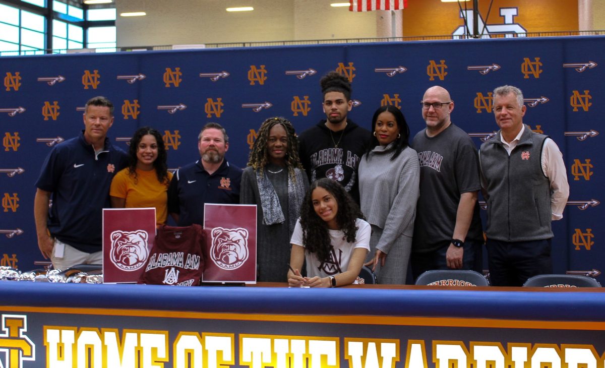 NC senior and middle blocker Carys Sanabria (10) demonstrated her impressive skill as she committed to play Division One (D1) volleyball with Alabama A&M. Her love for the sport and skill she displays proves her dedication, as she has played with NC since freshman year. As Sanabria continues her career, she hopes to maintain the friendships she has forged and the goals she has reached.
